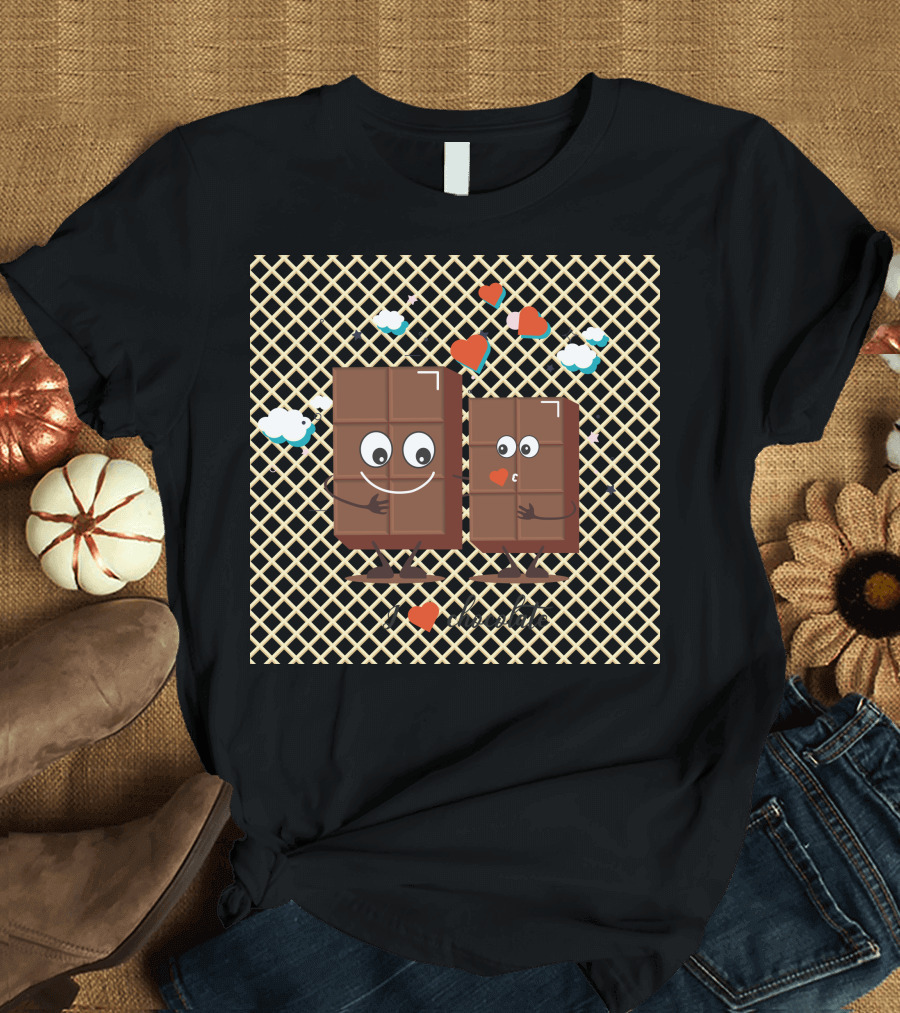 I Love Chocolate Cute Cartoon Bars with Hearts and Clouds T-Shirt