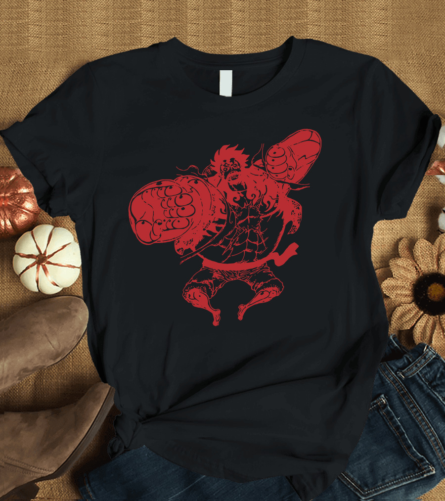Luffy Gear 4 Bound Man Transformation Manga Style Red and Black T-Shirt
