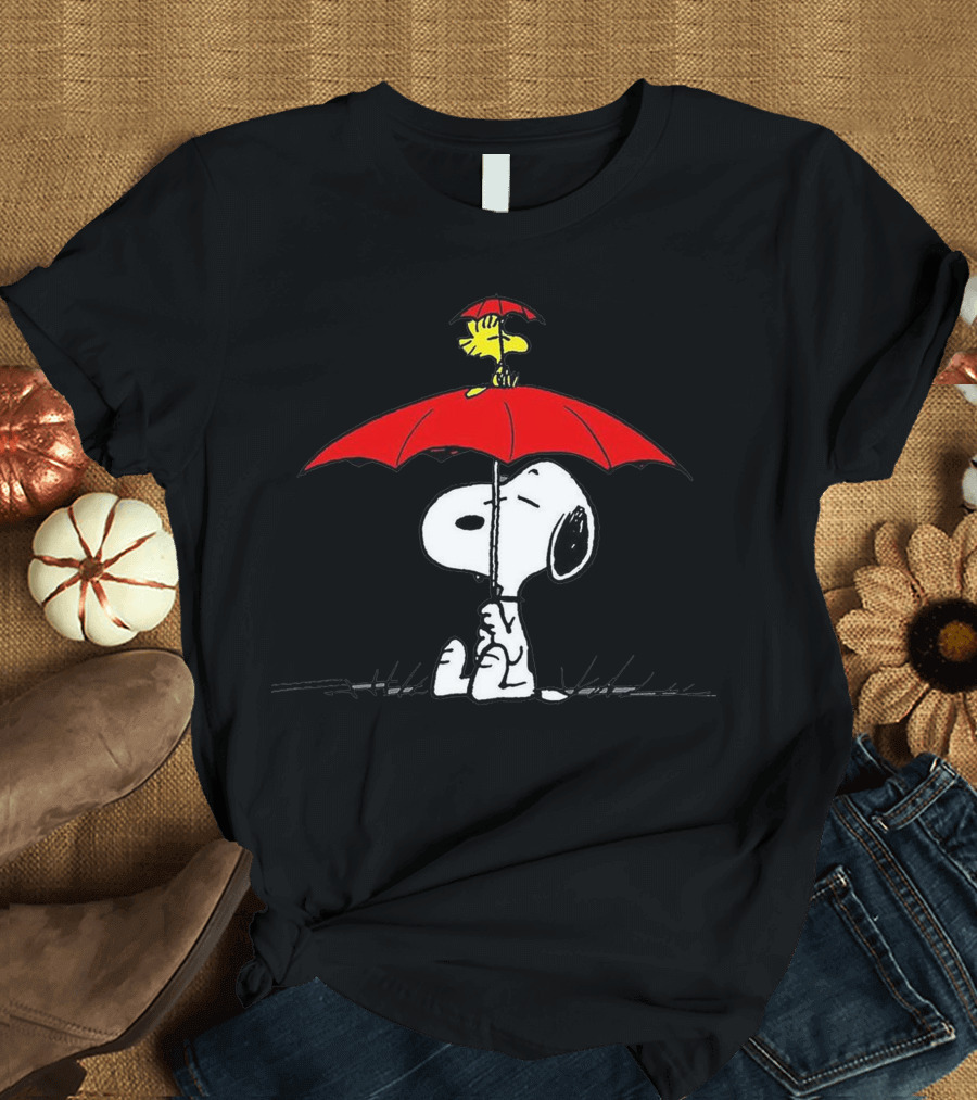 Snoopy And Woodstock Red Umbrella Peanuts T-Shirt