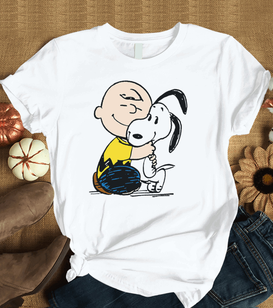 Charlie Brown and Snoopy Hugging Peanuts Characters T-Shirt