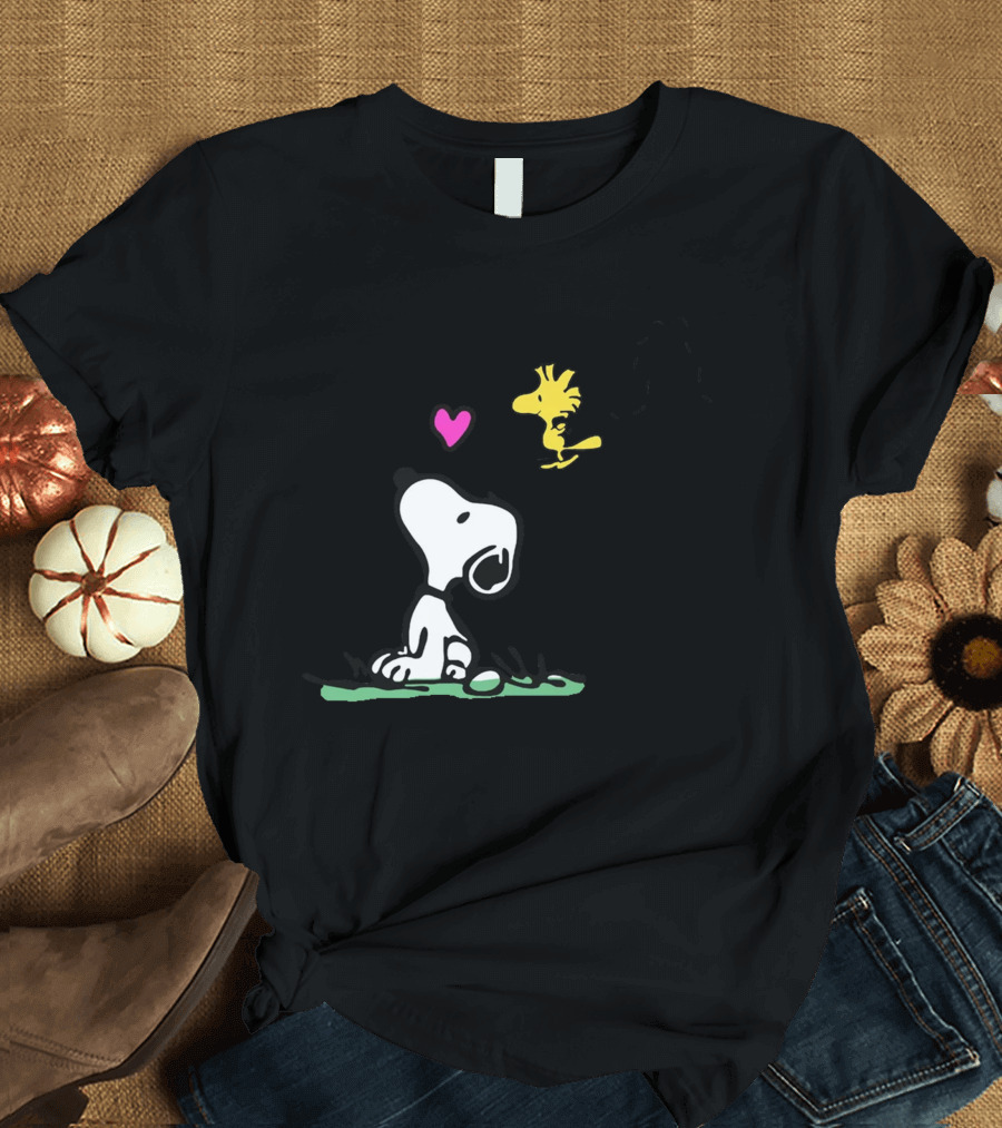 Snoopy and Woodstock Waiting for Love with Heart T-Shirt