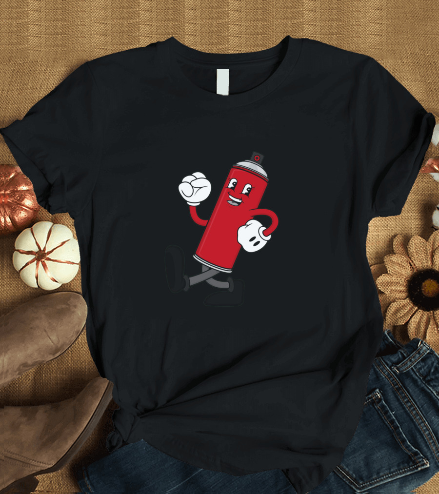 Spray Step Happy Red Cartoon Spray Paint Can Walking T-Shirt