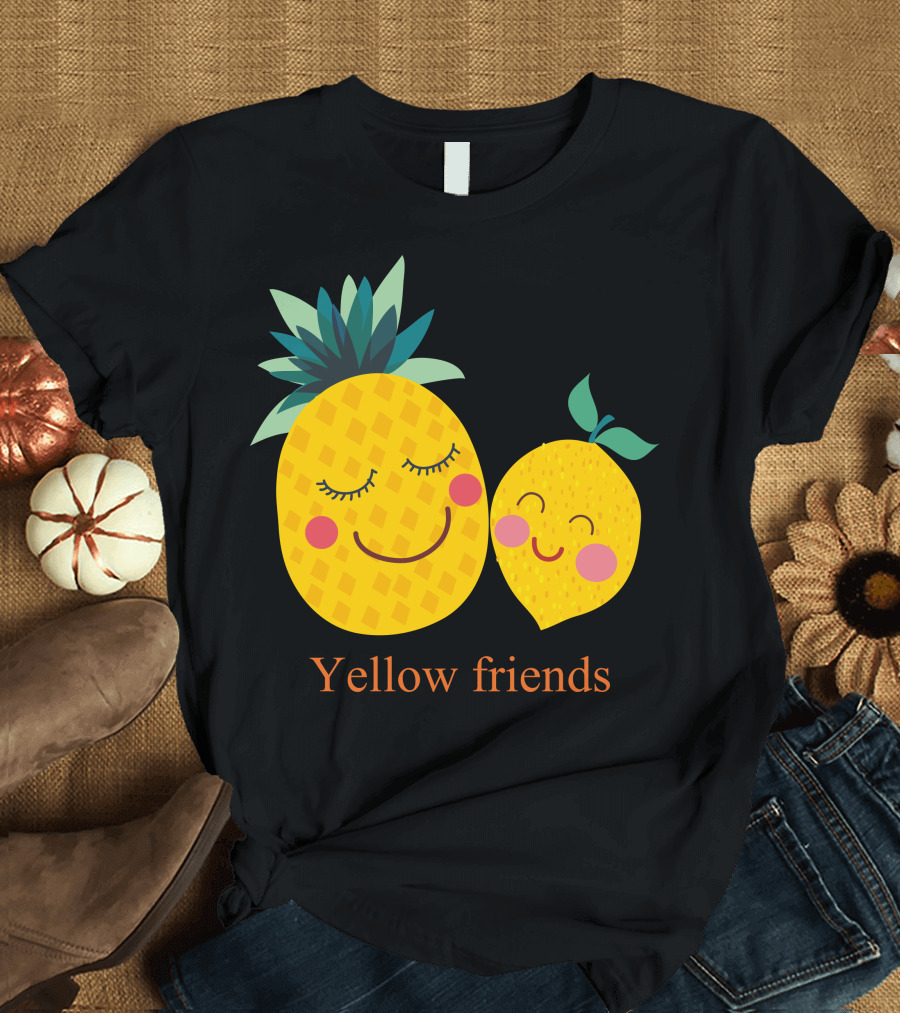 Yellow Friends Pineapple and Lemon Smiling Faces T-Shirt