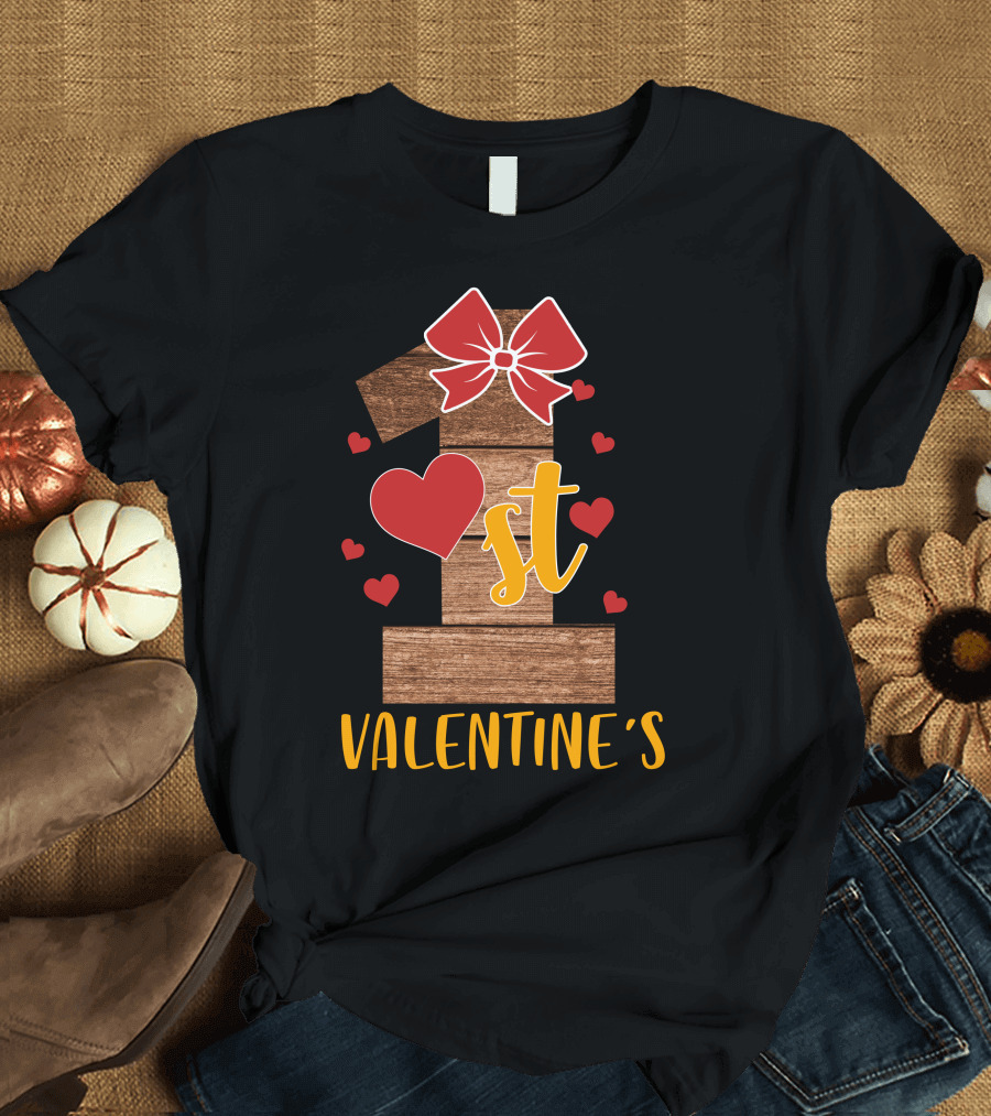 1st Valentine's with Hearts and Bow T-Shirt