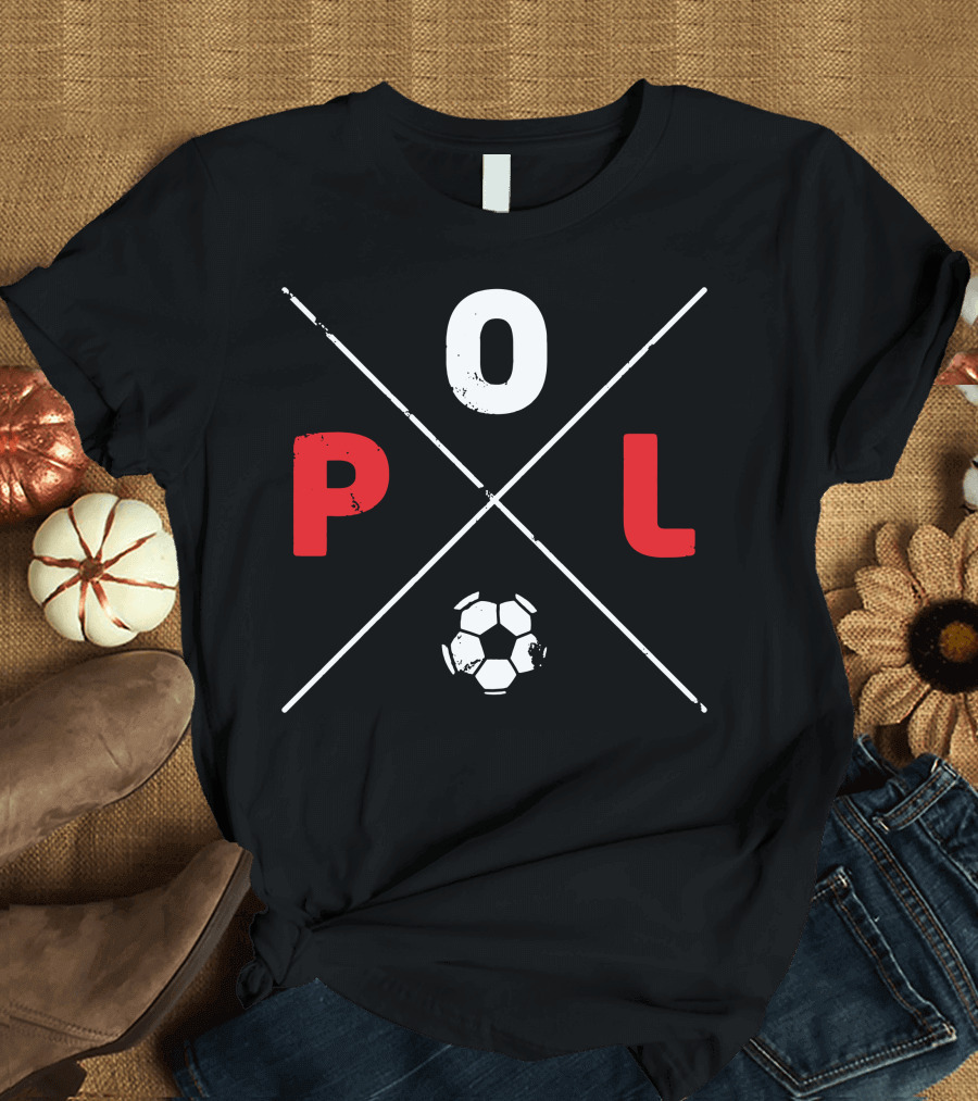 Poland Soccer Ball POL Text Cross T-Shirt