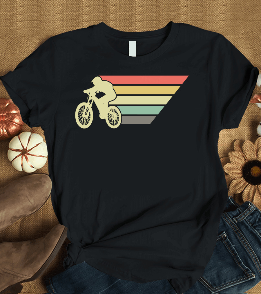 Retro Mountain Bike Downhill Striped T-Shirt