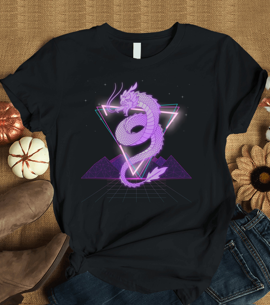 Retro Wave Vaporwave Dragon Neon Aesthetic T-Shirt