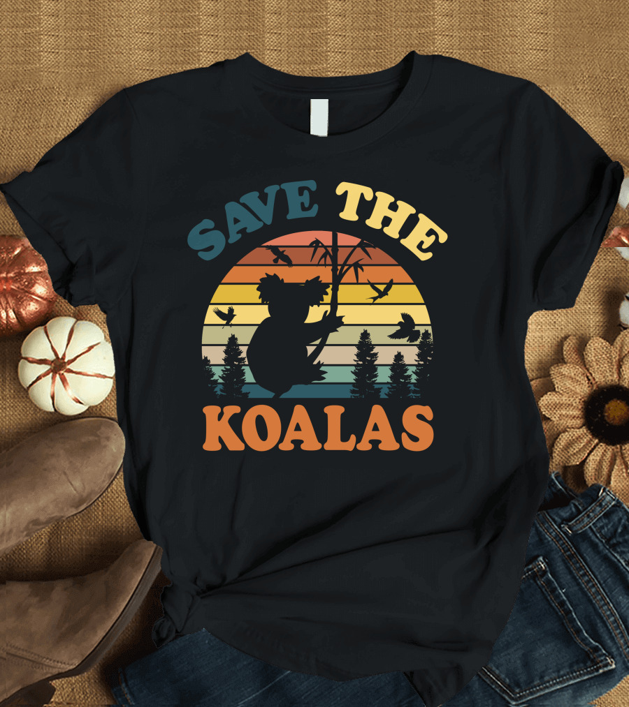 Save The Koalas Sunset Silhouette with Trees and Birds T-Shirt