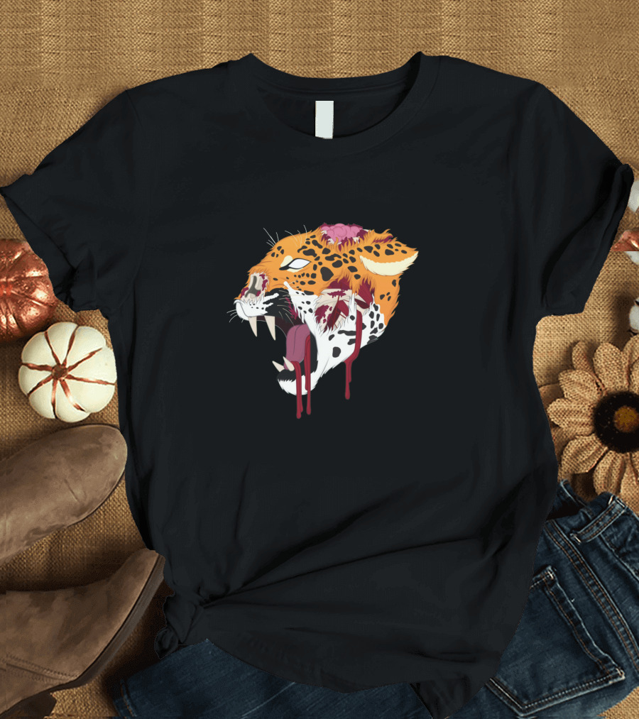 Stay Hungry Leopard Skull with Dripping Blood T-Shirt