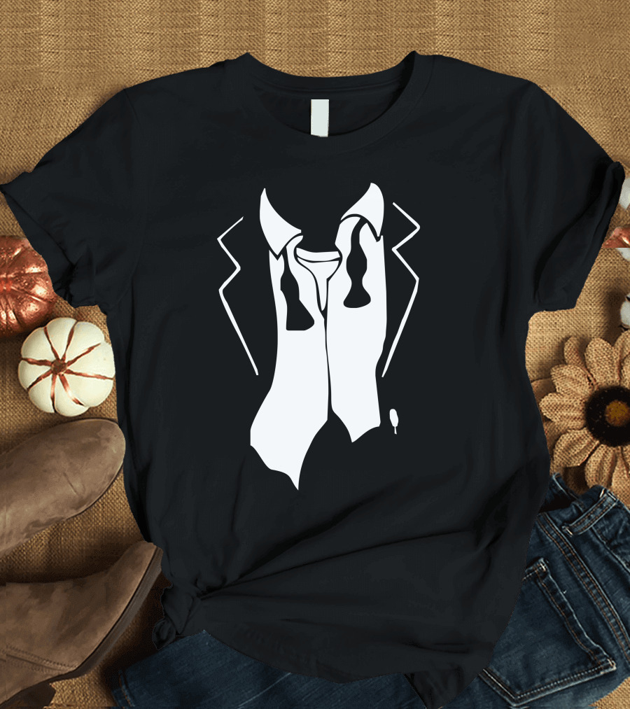 Tuxedo After Party Untied Bow Tie and Collar Outline T-Shirt