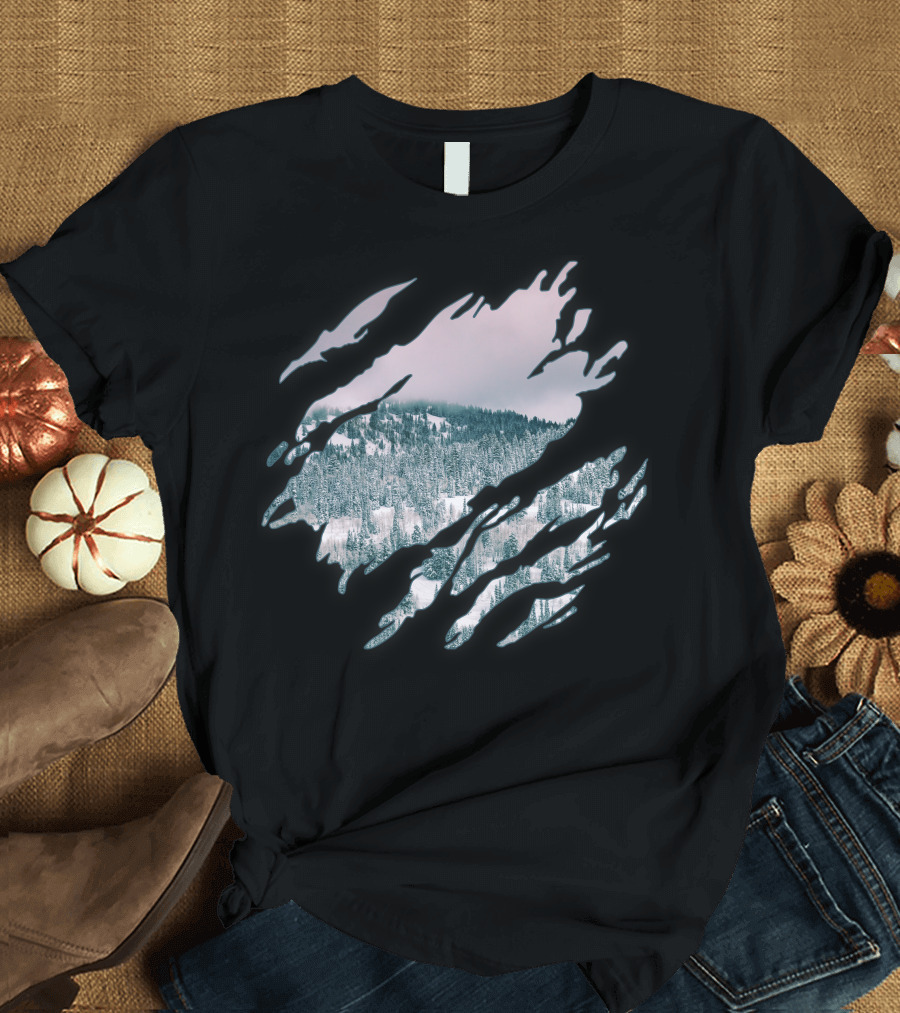 Winter Grunge Forest Claw Marks Landscape T-Shirt