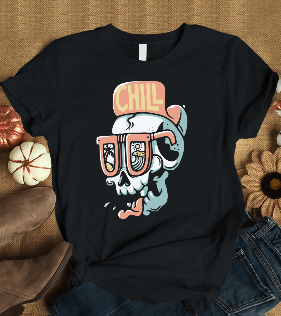 Chill Skull Beach Vibes Sunglasses Scene T-Shirt