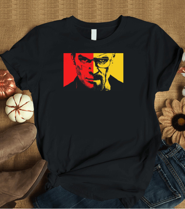 T-Shirt: Heisenberg Vs Dexter Two-Face Portrait Red Yellow Split T-Shirt Heisenberg Vs Dexter Two-Face Portrait Red Yellow Split T-Shirt