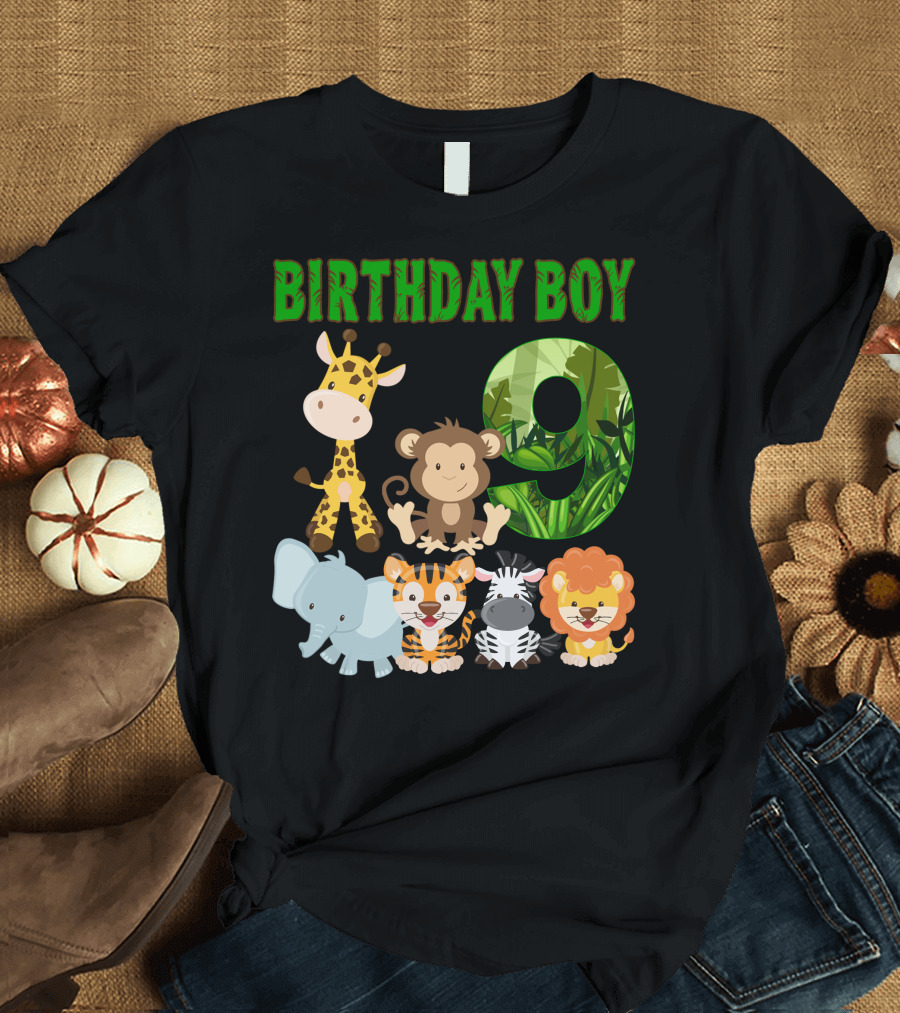 Birthday Boy Jungle Safari Animals Number Nine T-Shirt