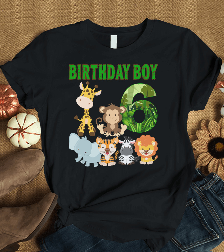 Birthday Boy Jungle Safari Animals Six T-Shirt