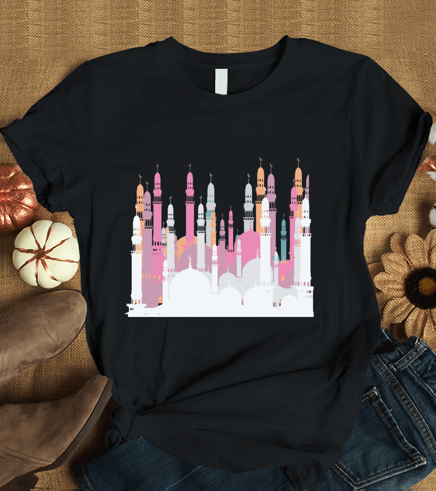 Mecca The Blue Mosque Silhouette Multicolor Minarets T-Shirt