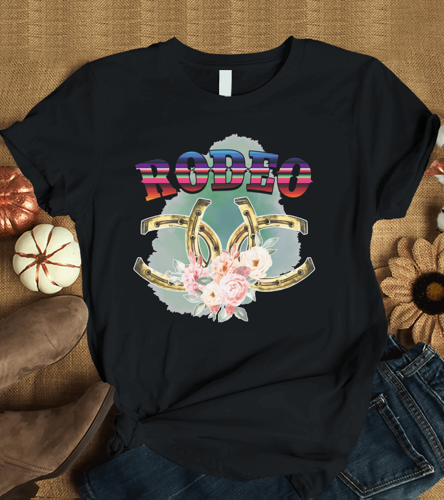 Rodeo Horseshoe Floral Cowboy Roses T-Shirt