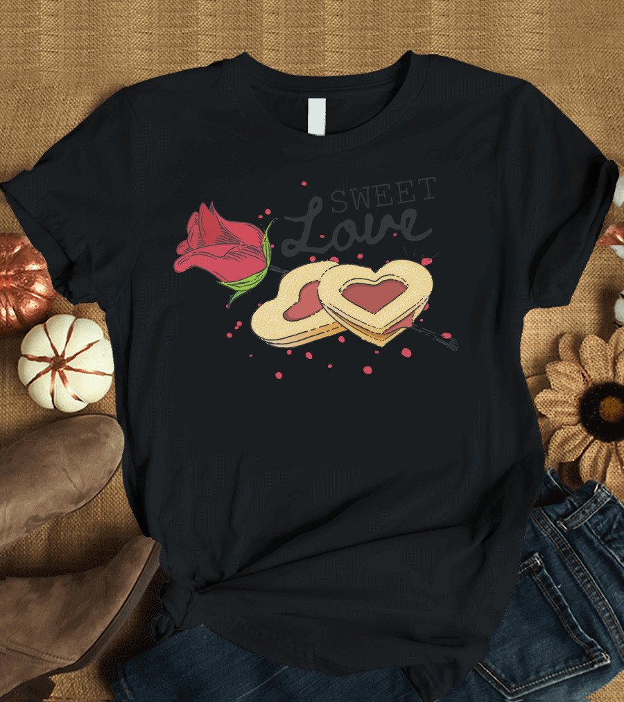 Valentines Day Sweet Love Rose with Heart Shaped Cookies T-Shirt