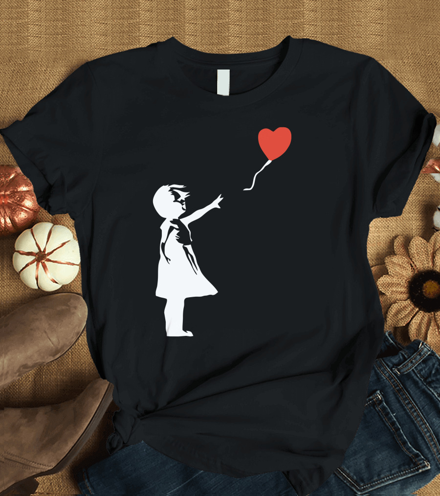 Banksy Style Girl with Red Heart Balloon T-Shirt