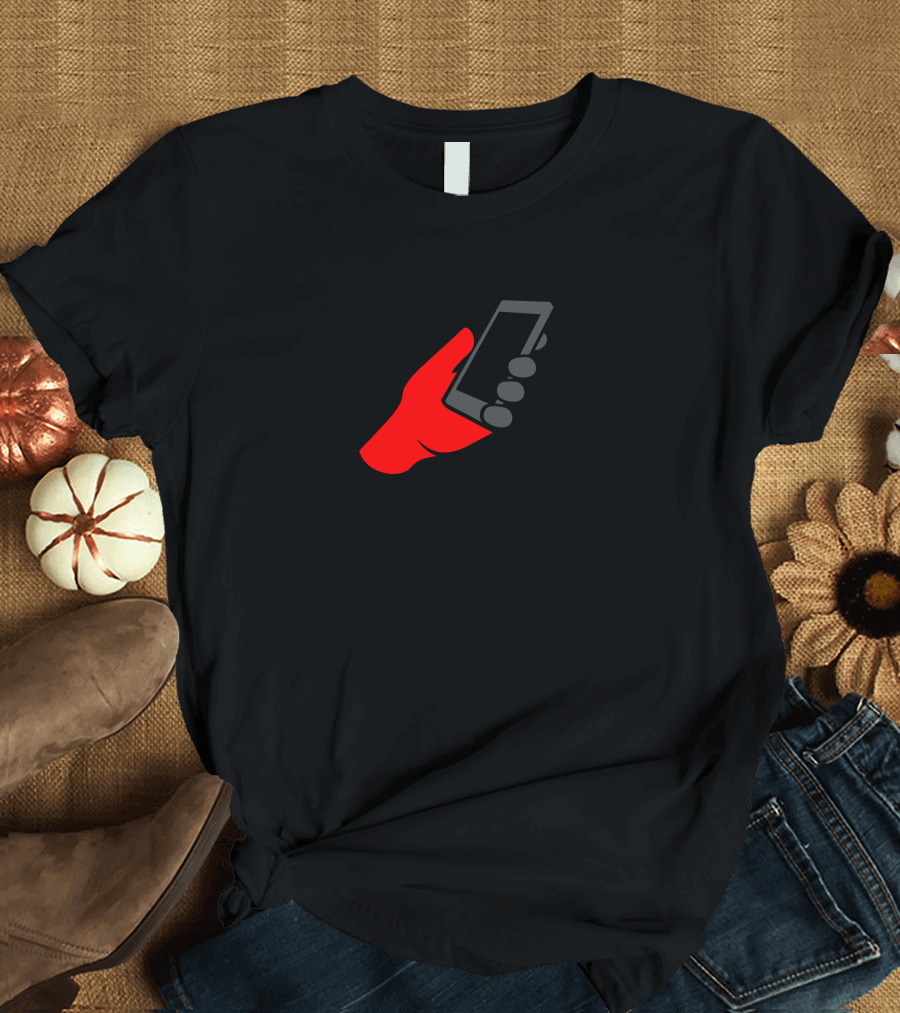 Never Waste Time Again Red Hand Holding Phone T-Shirt
