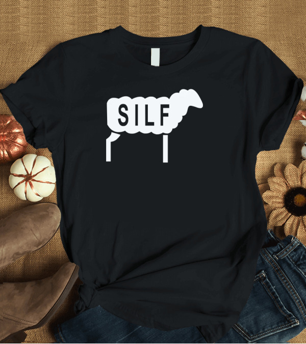 T-Shirt: SILF Sheep Outline with Legs in White T-Shirt SILF Sheep Outline with Legs in White T-Shirt