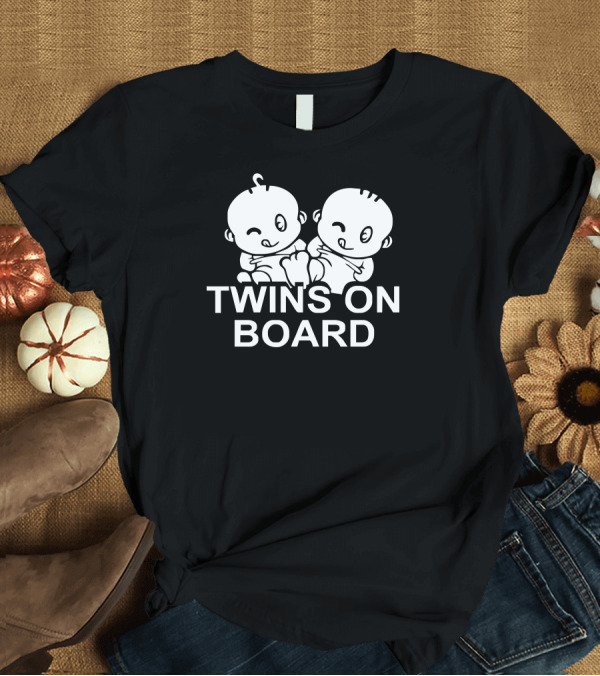 T-Shirt: Twins On Board Baby Cartoon Twins T-Shirt Twins On Board Baby Cartoon Twins T-Shirt