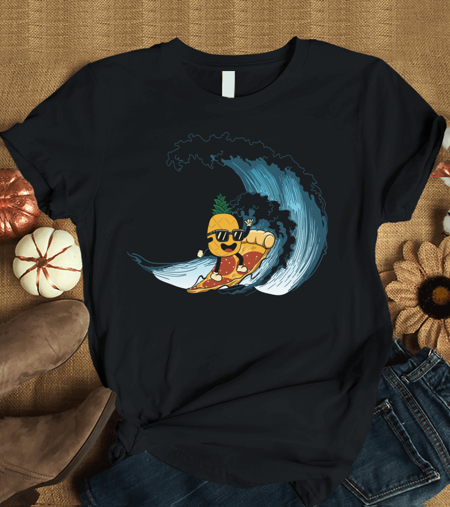 Surfing Pineapple Riding Pizza Wave T-Shirt