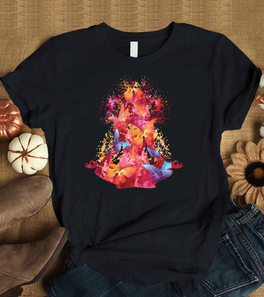 Yoga Watercolor Butterfly Meditation Burst T-Shirt