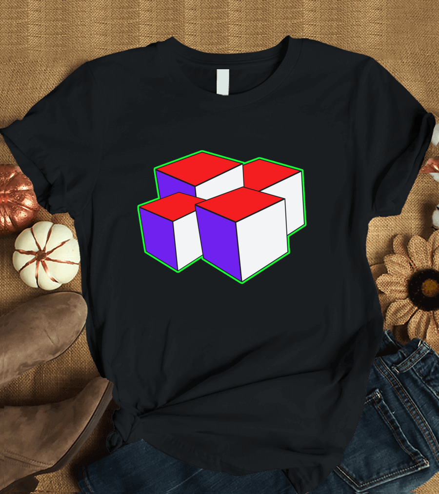 Cubes Red and Purple with Green Outline T-Shirt