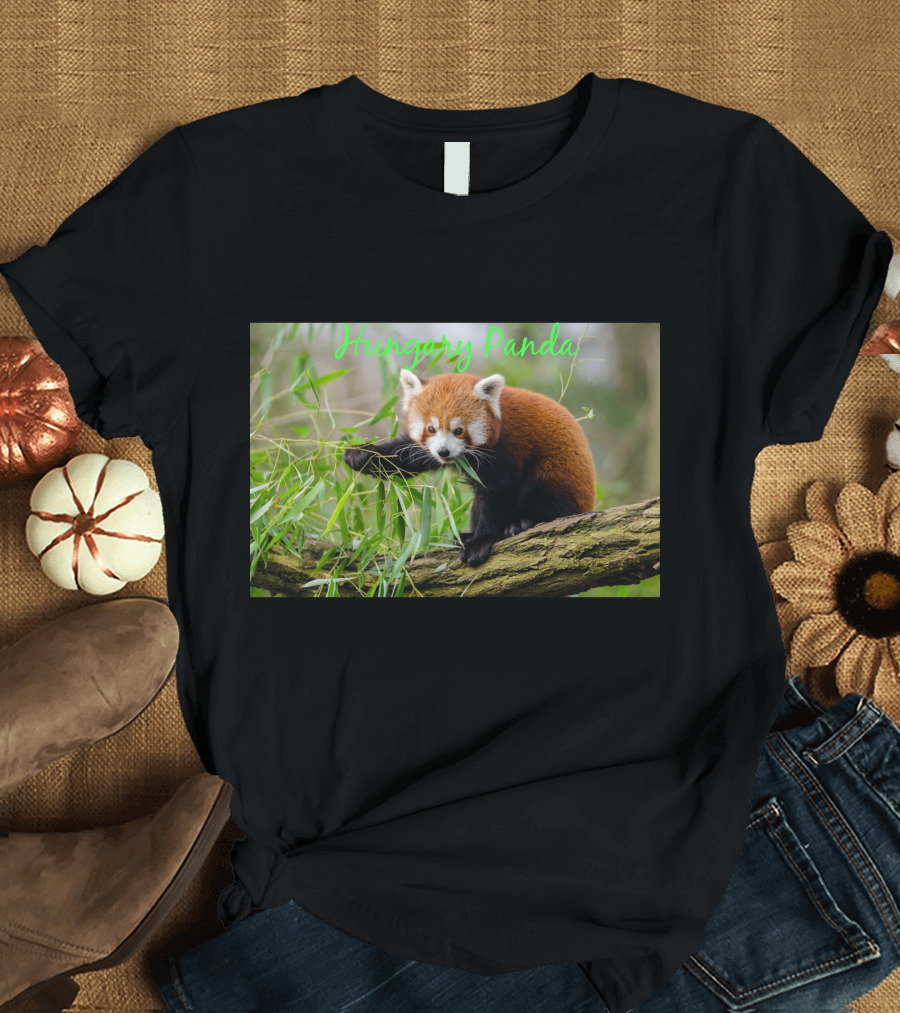 Hungry Panda Red Panda Eating Bamboo on Tree T-Shirt