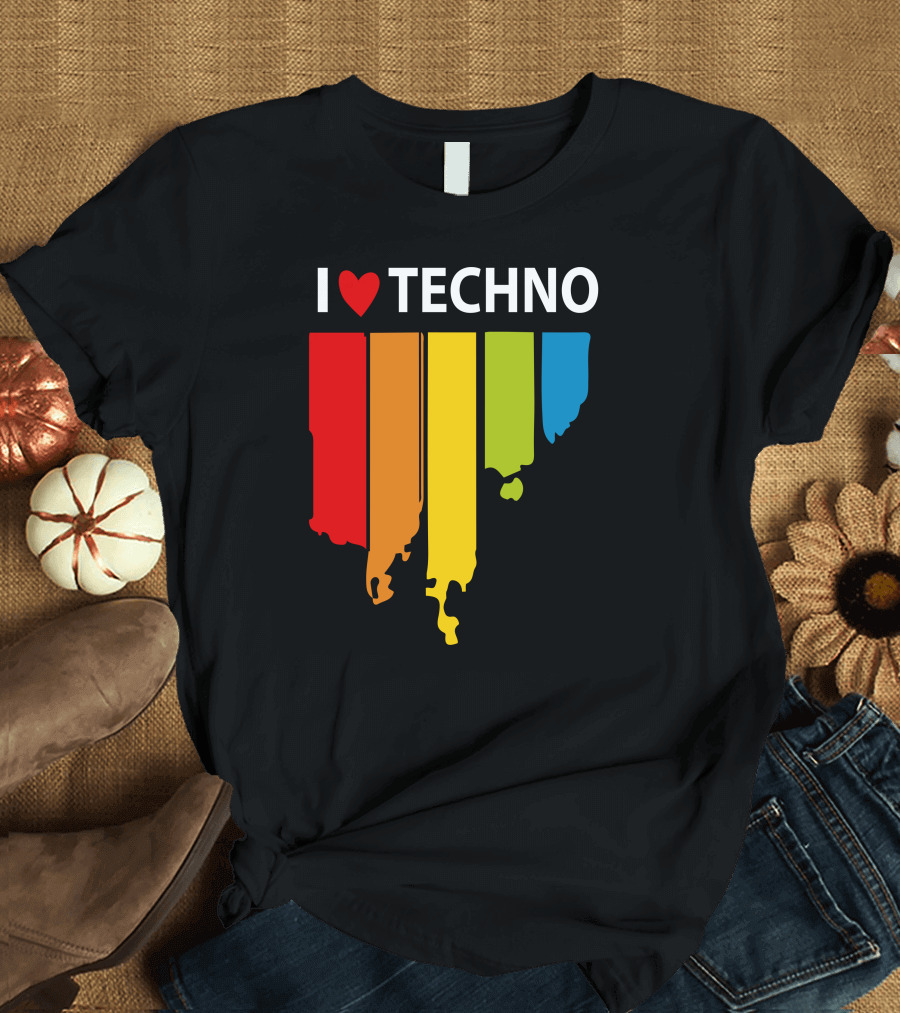 I Love Techno Music Rainbow Dripping Heart T-Shirt