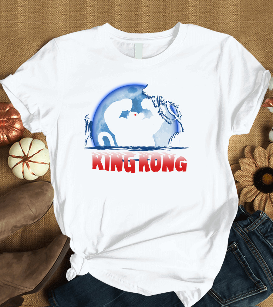 King Kong Silhouette in Front of Full Moon with Red Eyes T-Shirt