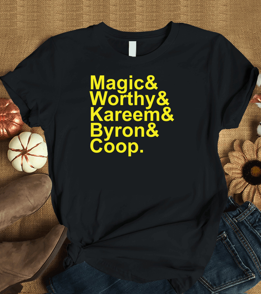 Lakers Showtime Magic Worthy Kareem Byron Coop Team T-Shirt