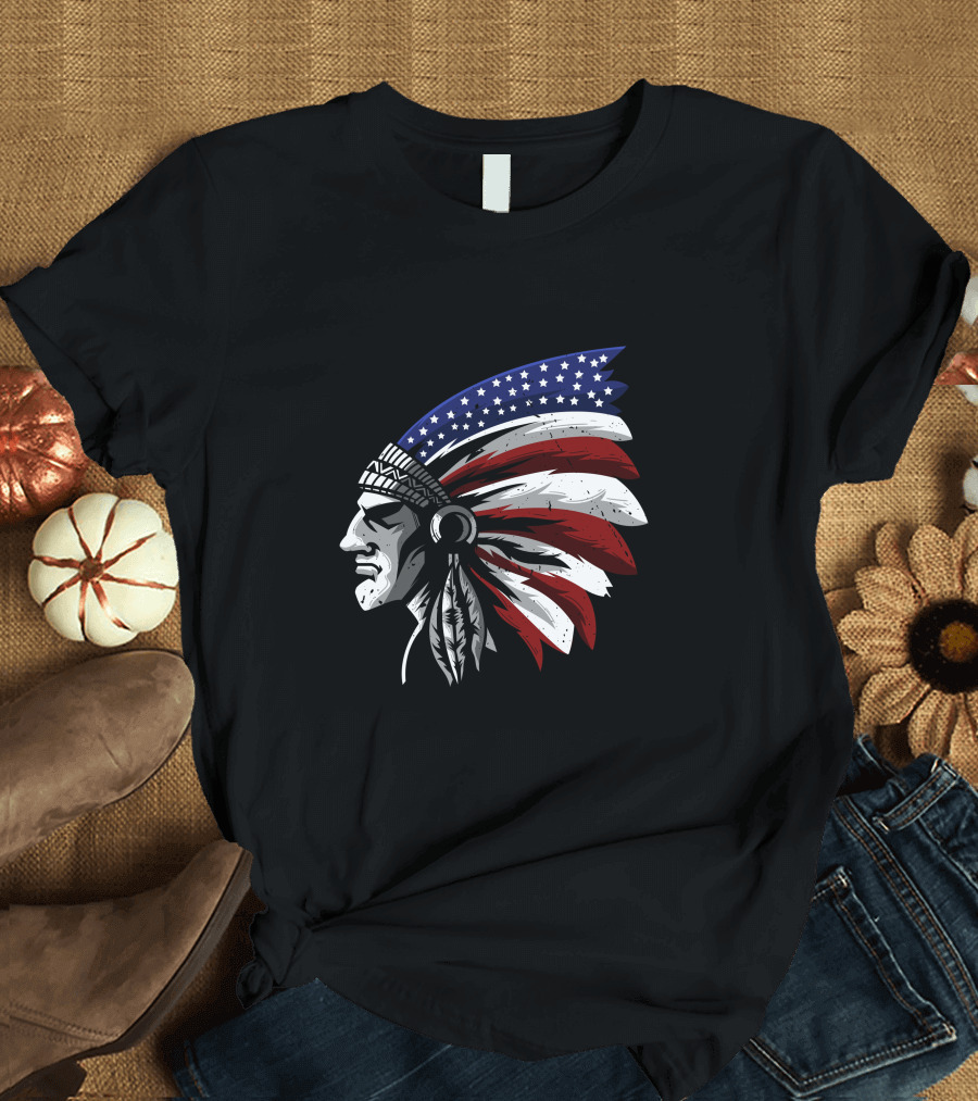 Native American Indian Chief USA Flag 4th of July T-Shirt