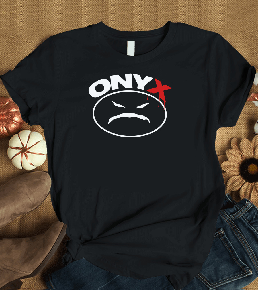 ONYX Logo with Dripping Red X and Angry Face Oval T-Shirt