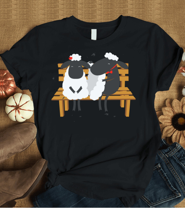 T-Shirt: A Couple Romantic Sheep on a Bench T-Shirt A Couple Romantic Sheep on a Bench T-Shirt