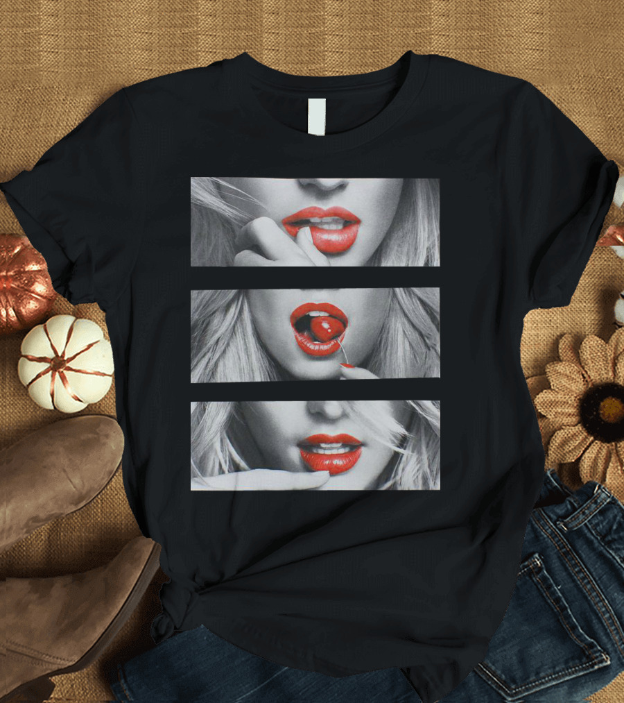 Cherry Lips Red Lollipop Close-Up Photography T-Shirt