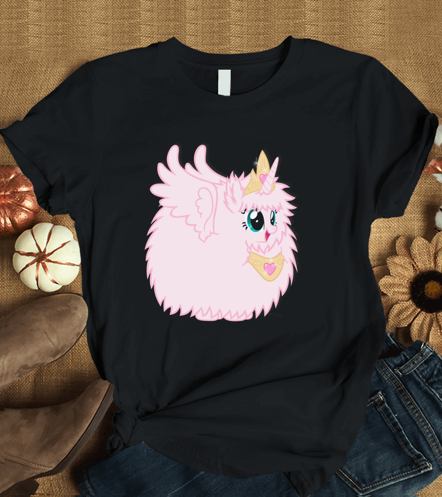 Fluffle Puff Unicorn Princess with Pink Fluffy Fur and Golden Crown T-Shirt