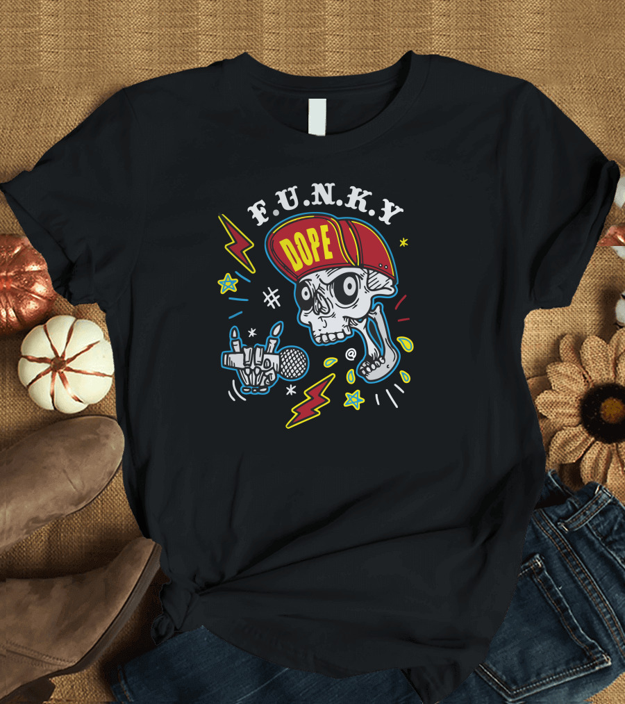 F.U.N.K.Y. Dope Skull with Mic and Cap T-Shirt