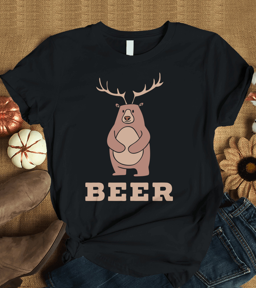 Funny Bear Deer Beer Antlers T-Shirt