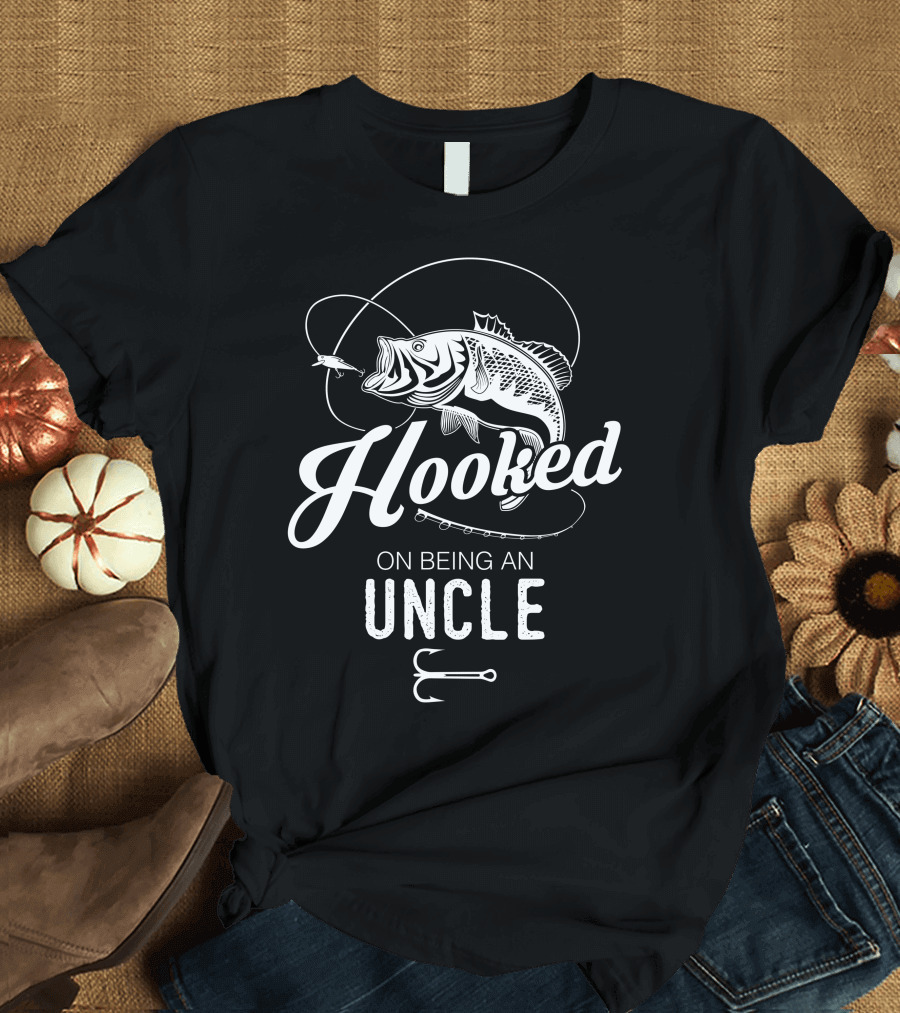 Hooked On Being An Uncle Fishing Graphic with Fish and Hooks T-Shirt