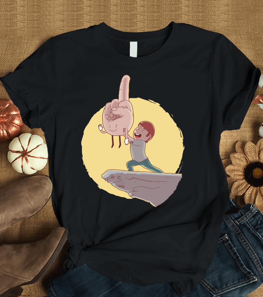 I Present You Lifting Humanized Finger Gesture Cliff Scene T-Shirt