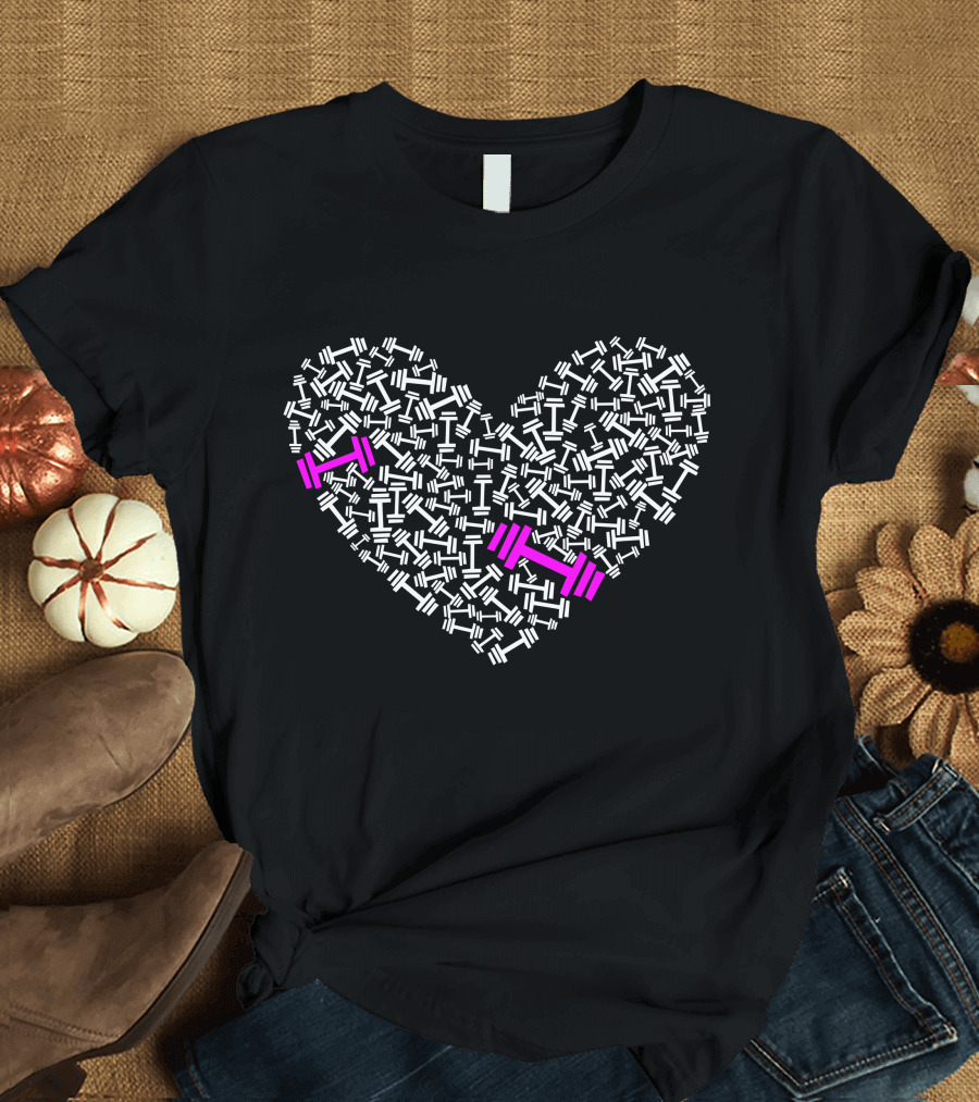 Love Gym Heart Pink Dumbbell T-Shirt