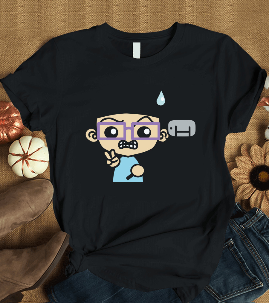 Nervous Selfie Peace Sign Cartoon Character T-Shirt
