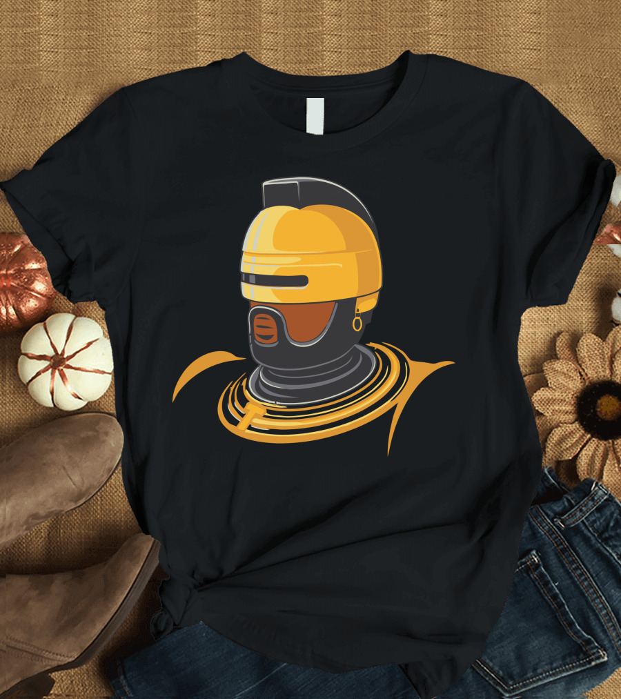 Robo Warrior Helmet with Futuristic Yellow and Black T-Shirt