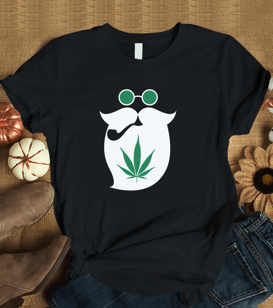 Santa Weed Beard Pipe Glasses Cannabis Leaf T-Shirt