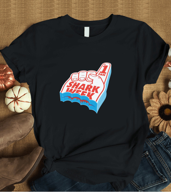T-Shirt: 1 Fan Shark Week Foam Finger Bite T-Shirt 1 Fan Shark Week Foam Finger Bite T-Shirt