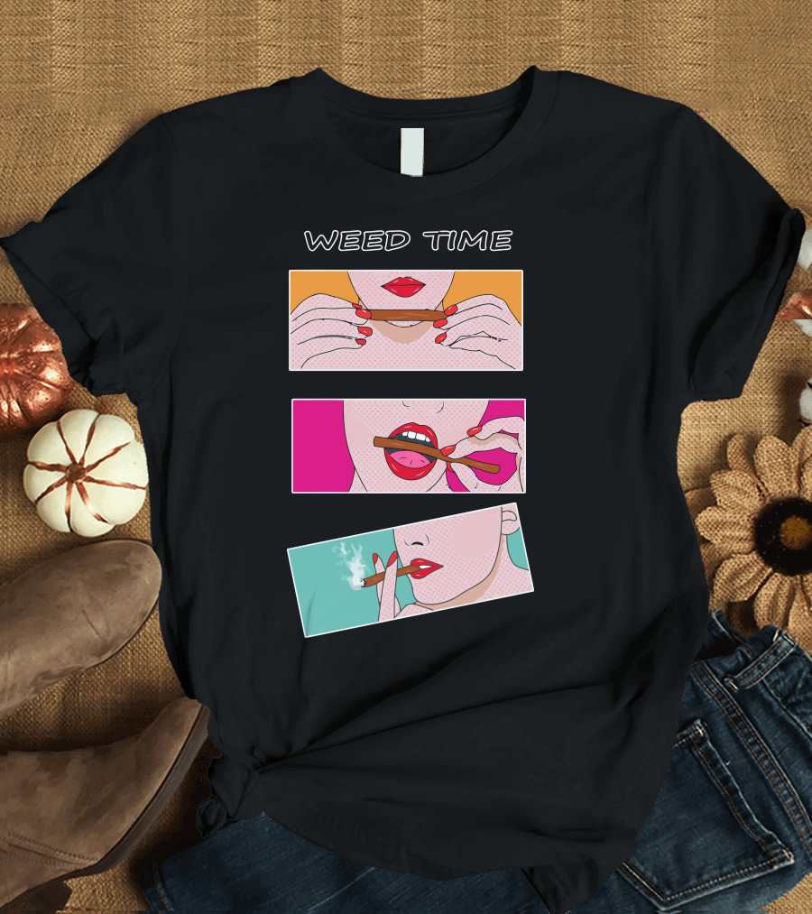 Weed Time Smoking Pop Art Comic Panels T-Shirt