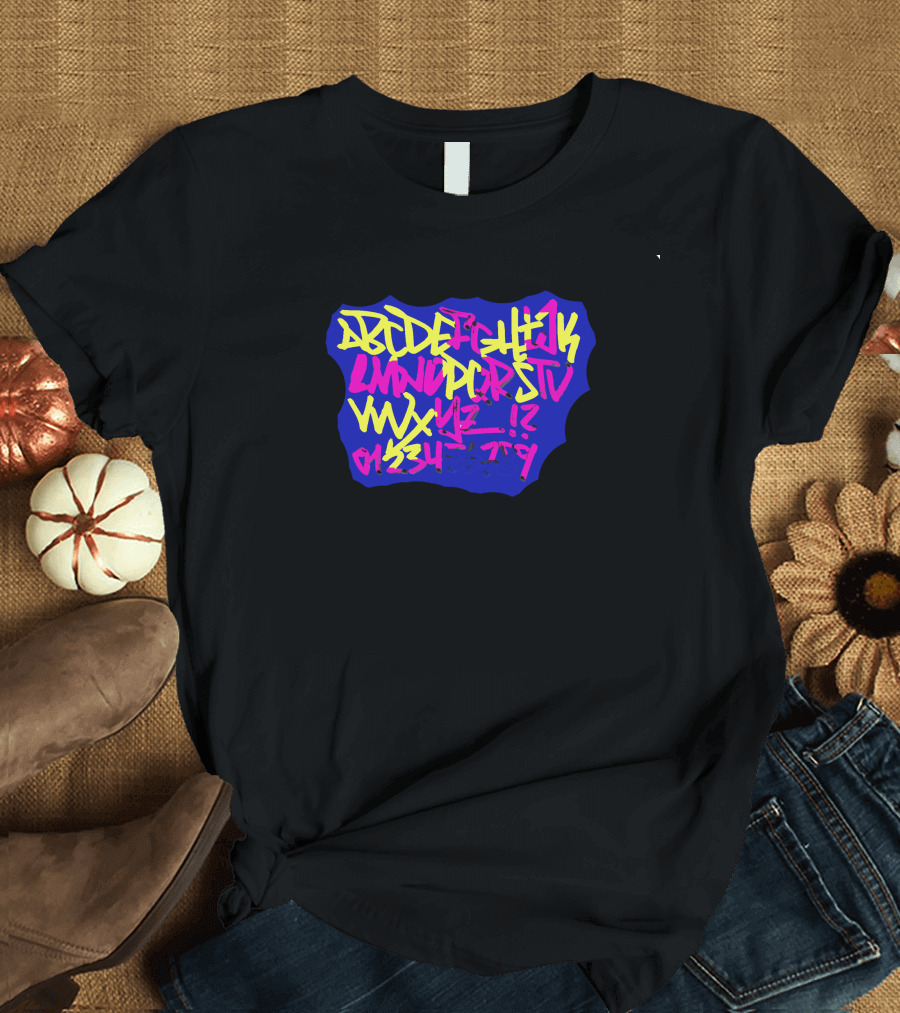 Alphabet Graffiti Style Letters and Numbers in Neon Colors T-Shirt