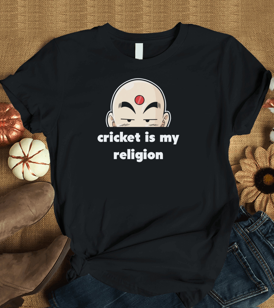 Cricket Is My Religion Anime Monk Red Cricket Ball Forehead T-Shirt